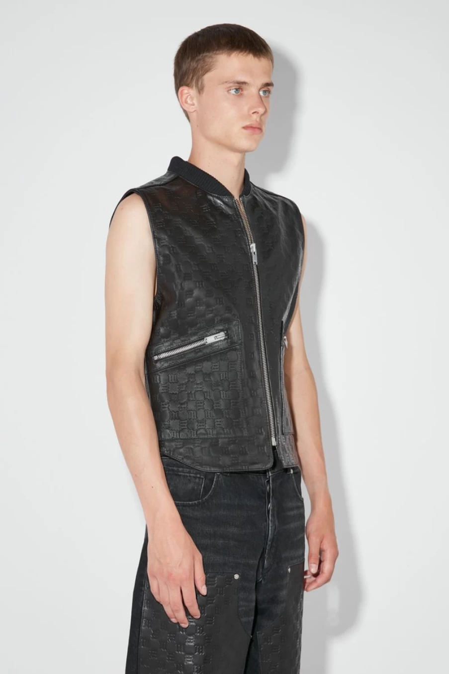MISBHV Leather Monogram Embossed Vest Black Wholesale