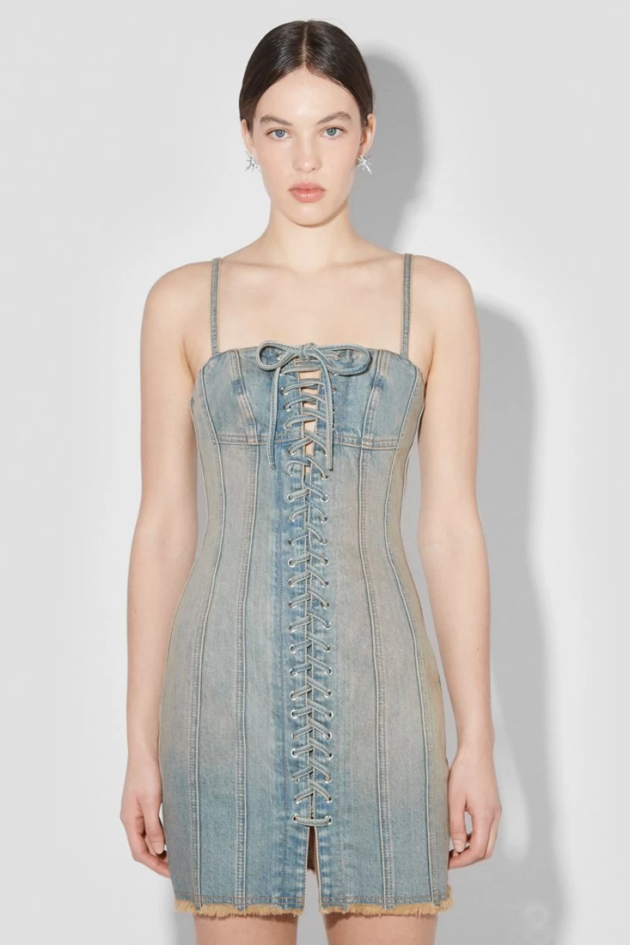 MISBHV Sunset Wash Lara Laced Denim Mini Dress Blue Hot