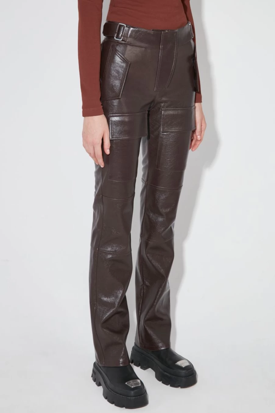 MISBHV Faux Leather Moto Trousers Brown Hot