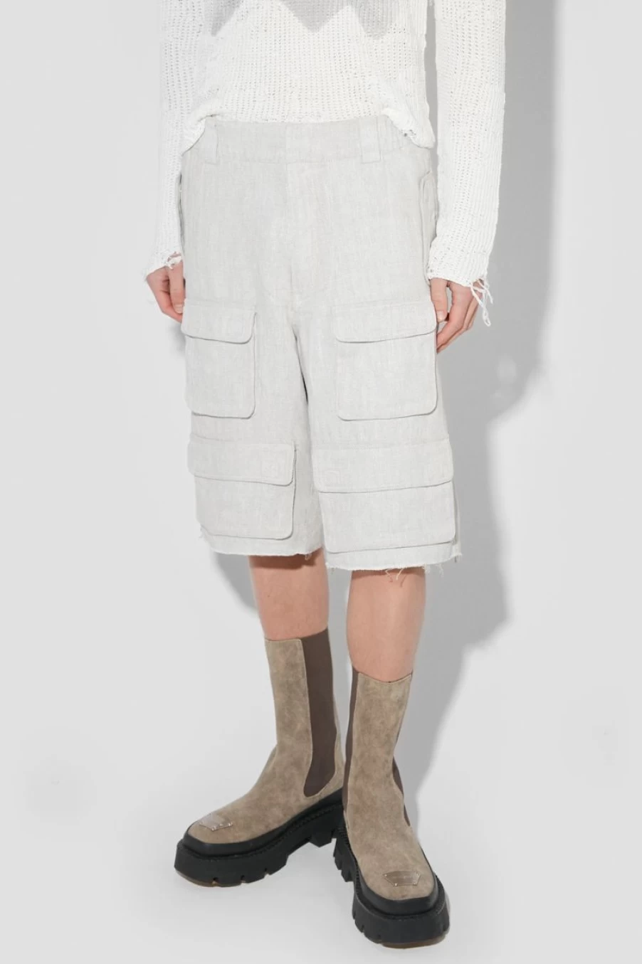 MISBHV Washed Linen Cargo Shorts Off White New