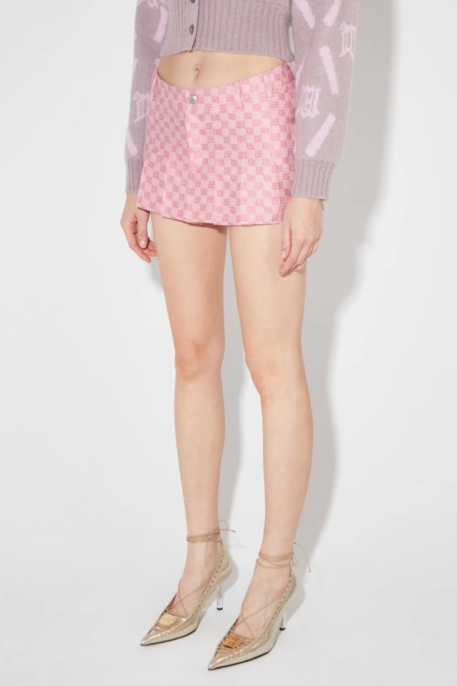 MISBHV Jacquard Canvas Monogram School Skirt Bubblegum Clearance