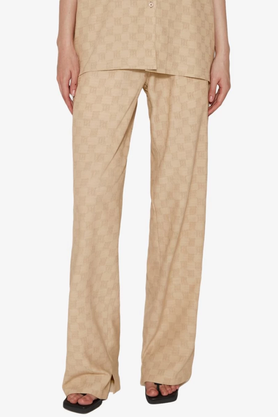 MISBHV Resort Monogram Viscose Wool Relaxed Trousers Beige New