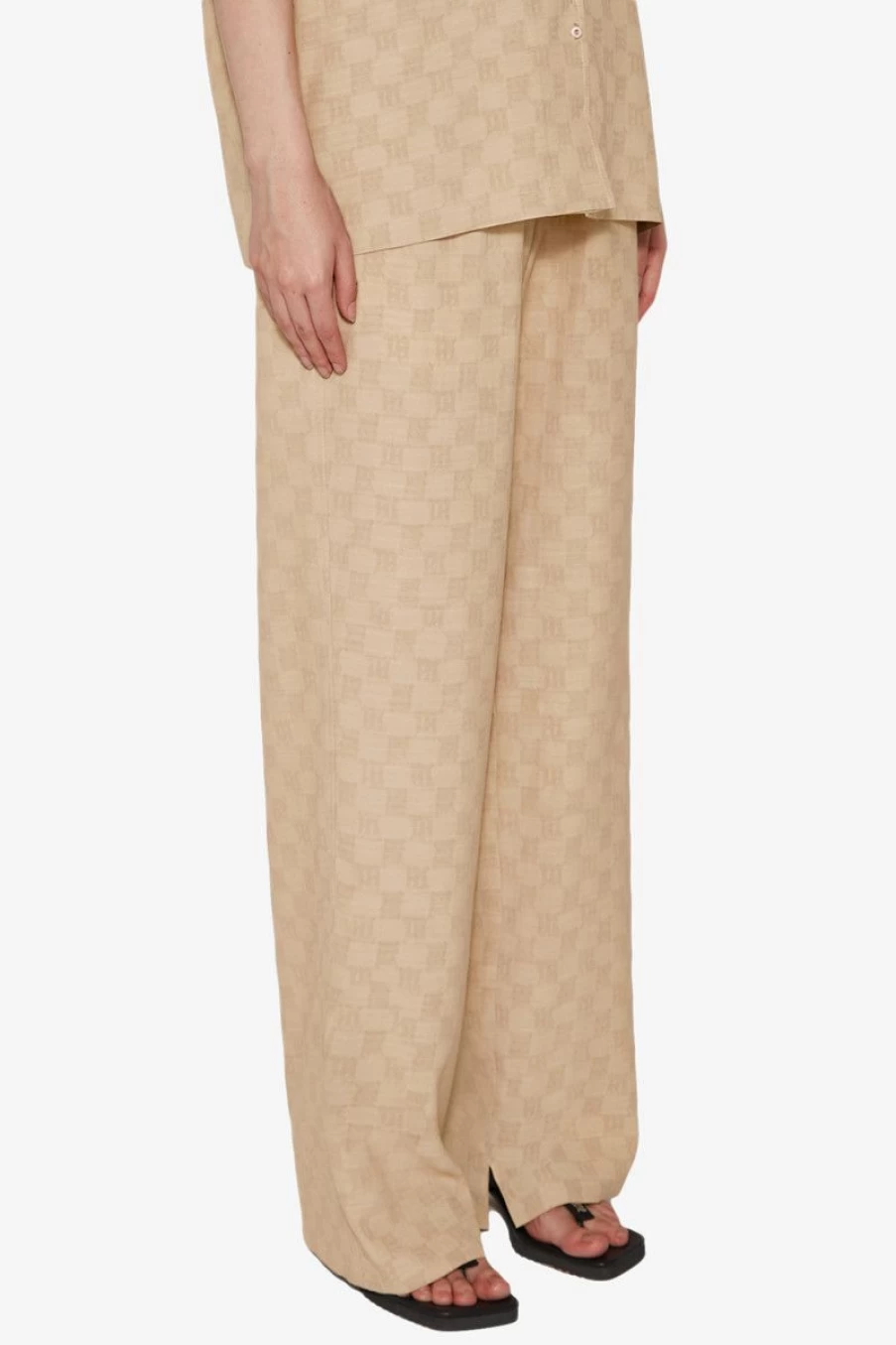 MISBHV Resort Monogram Viscose Wool Relaxed Trousers Beige New