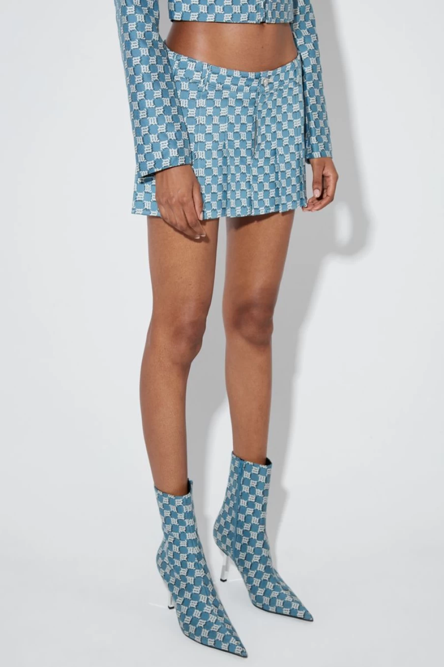 MISBHV Jacquard Canvas Monogram School Mini Skirt Blue Clearance