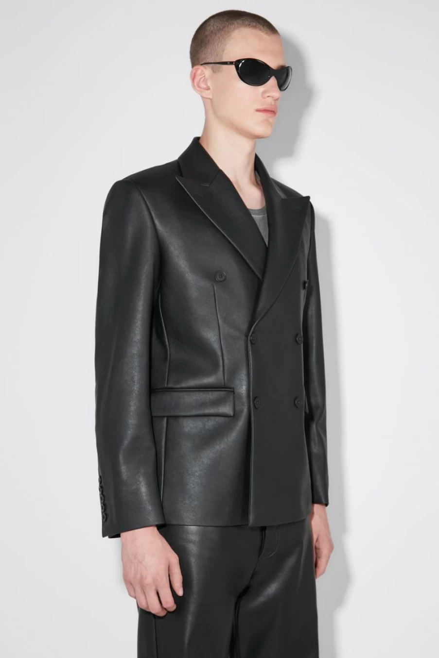 MISBHV Matte Faux Leather Double Breasted Blazer Black New