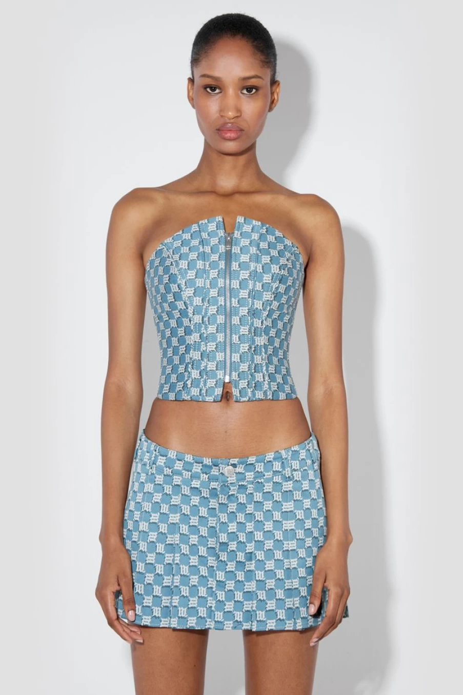 MISBHV Jacquard Canvas Monogram Corset Top Blue Wholesale