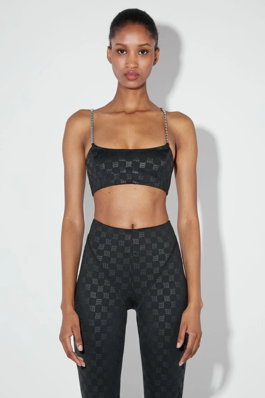 MISBHV Lycra Monogram Spaghetti Bralette Black Hot