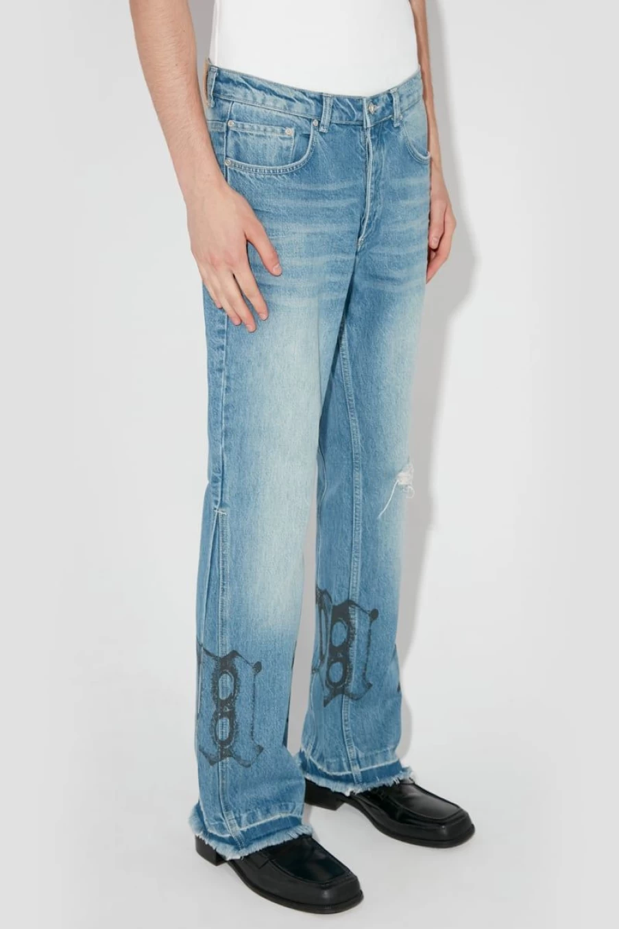 MISBHV Distressed Flared La Trousers Blue Best