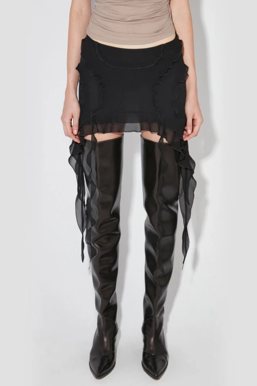 MISBHV Ruffled Viscose Chiffon Mini Skirt Black Online
