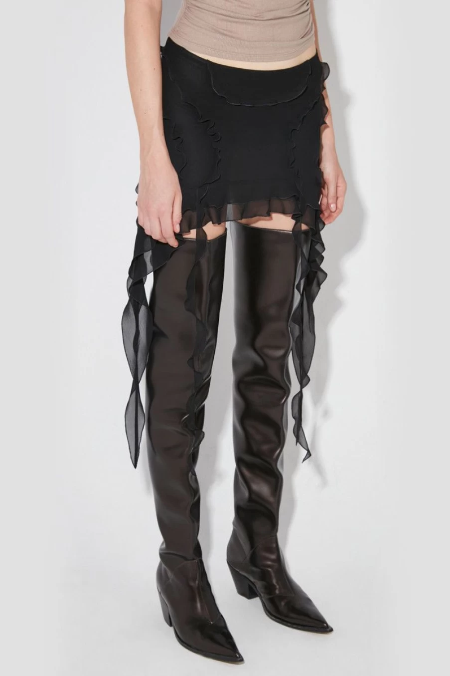 MISBHV Ruffled Viscose Chiffon Mini Skirt Black Online