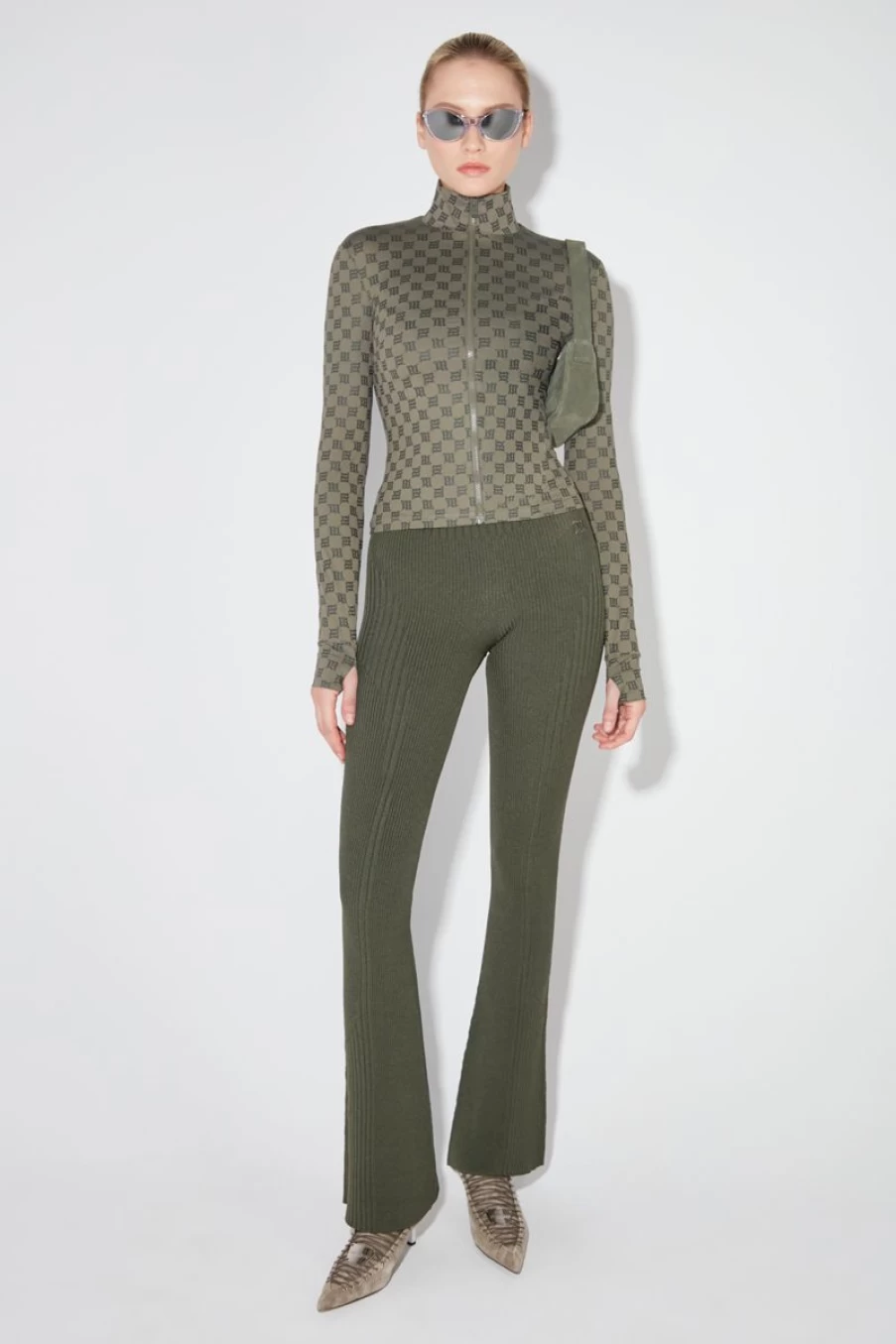 MISBHV Knitted Seamless Flared High Rais Trousers Forest Green Best