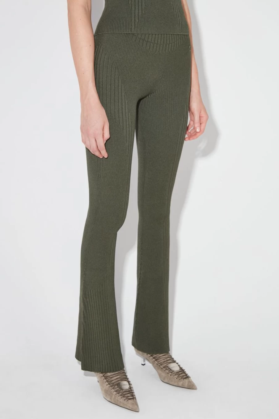 MISBHV Knitted Seamless Flared High Rais Trousers Forest Green Best