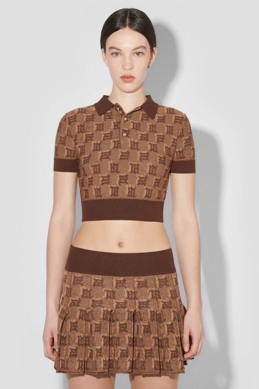 MISBHV Knitted Monogram Polo Top Brown Online