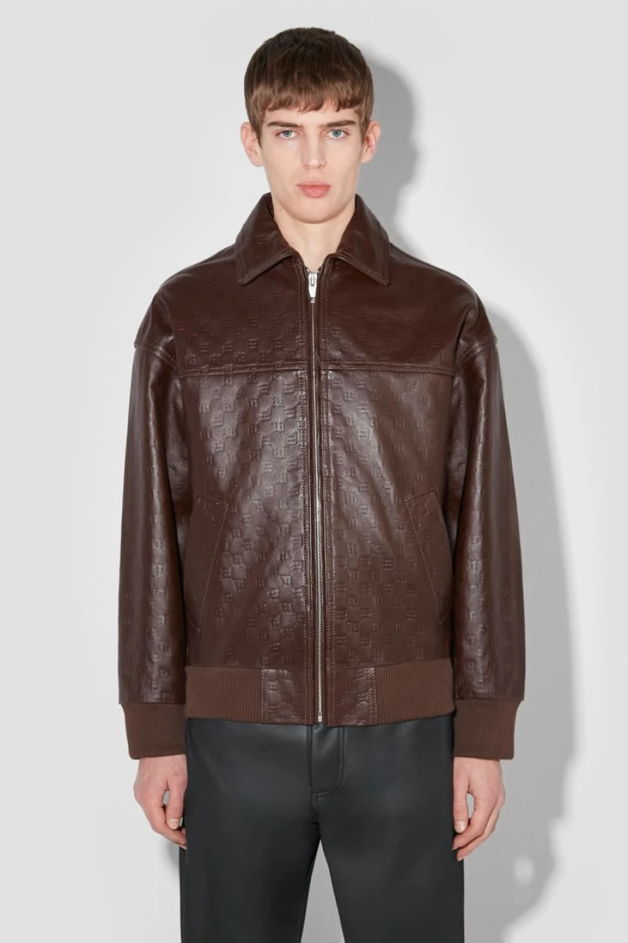 MISBHV Monogram Embossed Bandit Leather Jacket Brown Online