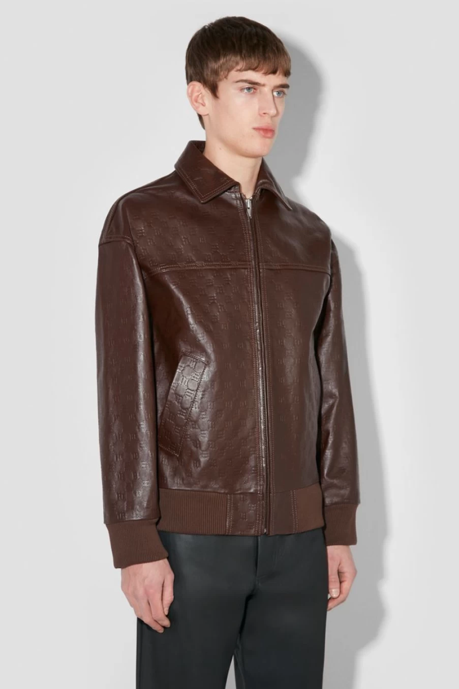 MISBHV Monogram Embossed Bandit Leather Jacket Brown Online
