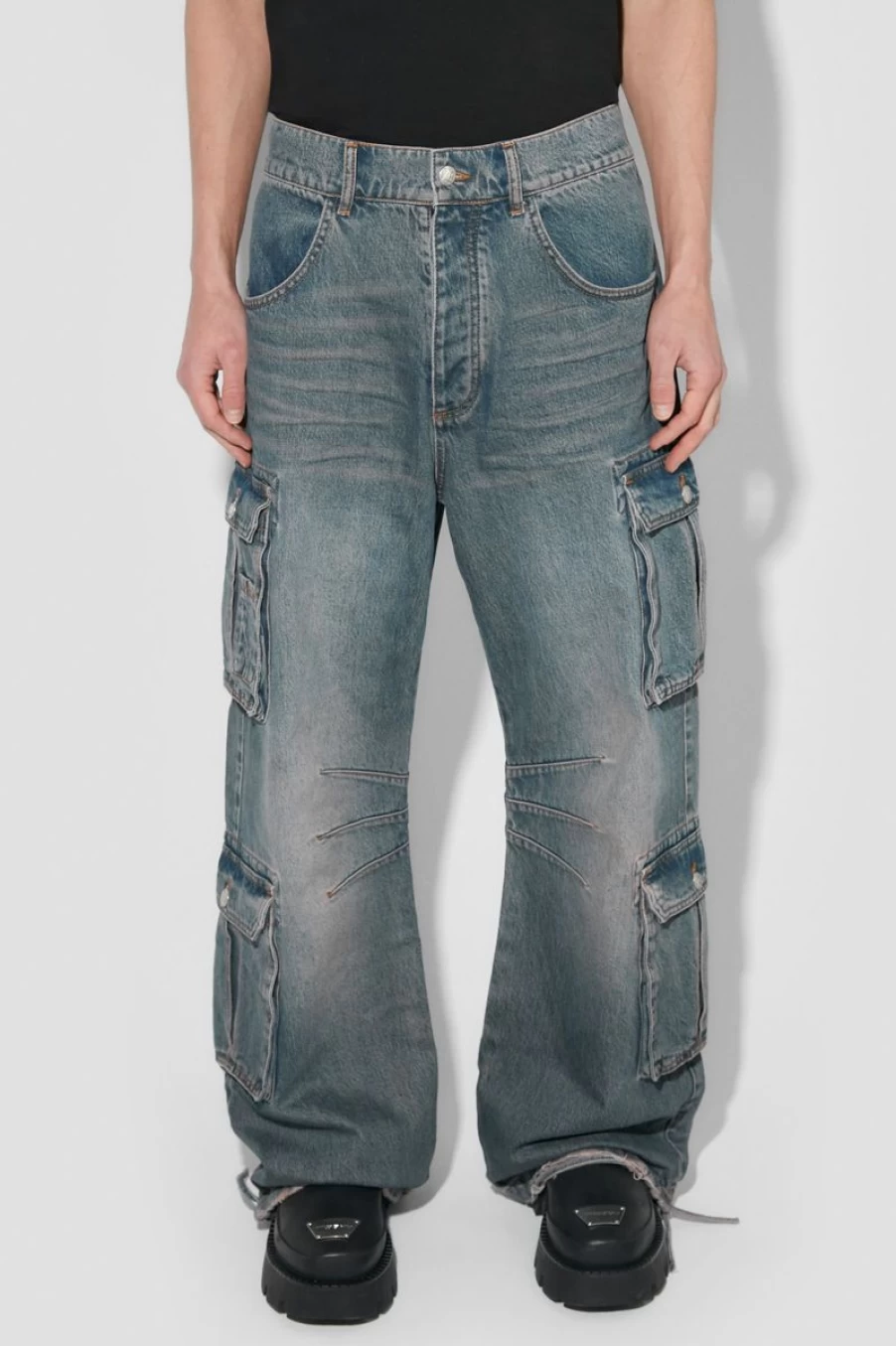 MISBHV Dirt Bath Cargo Denim Trousers Blue New