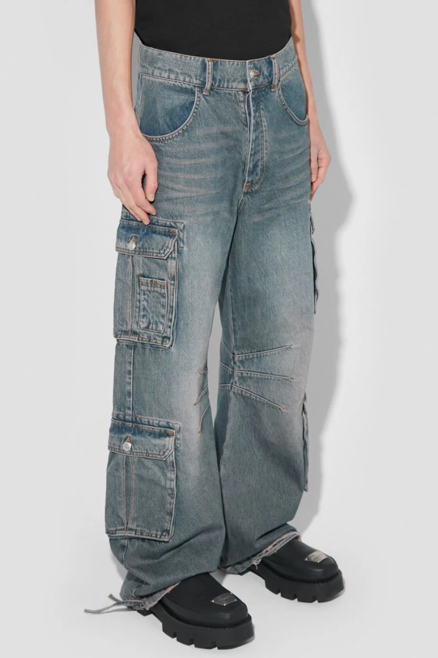MISBHV Dirt Bath Cargo Denim Trousers Blue New