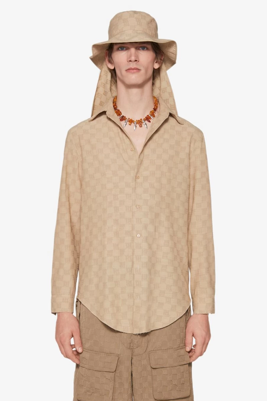 MISBHV Jordan Barrett Oversize Monogram Wool Shirt Beige Online