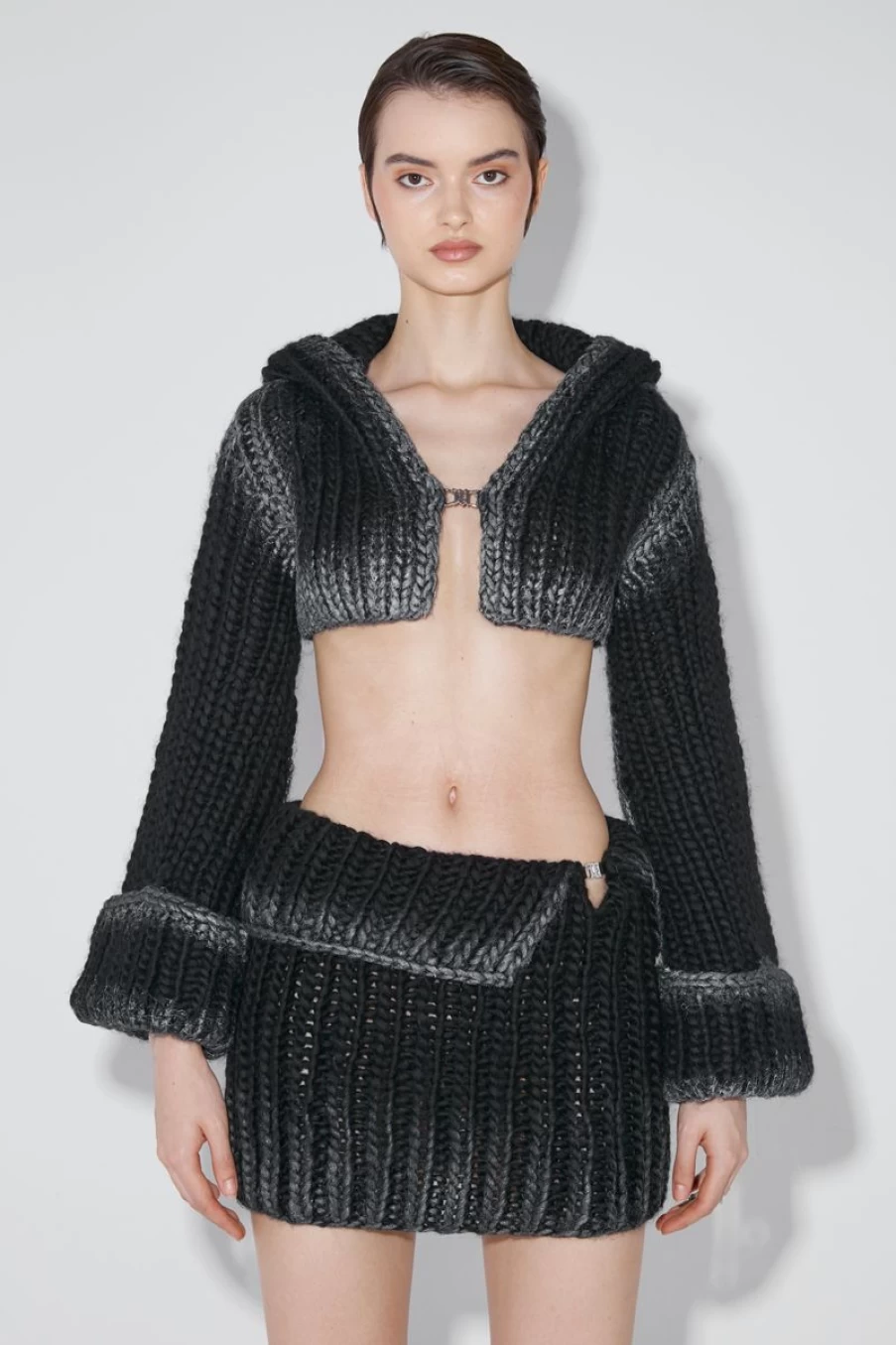 MISBHV Bulky Wax Knitted Hooded Top Black Online