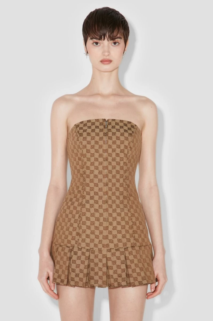 MISBHV Jacquard Canvas Monogram Pleated Mini Dress Brown Online