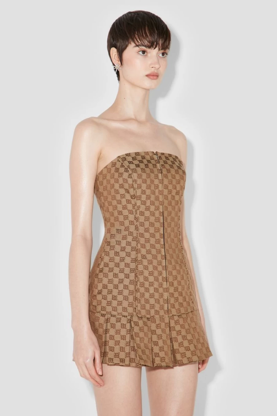 MISBHV Jacquard Canvas Monogram Pleated Mini Dress Brown Online