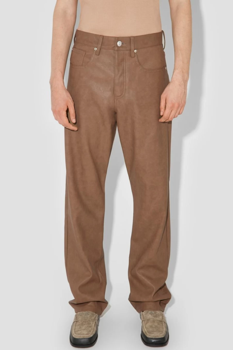 MISBHV Matte Vegan Leather Trousers Brown Clearance
