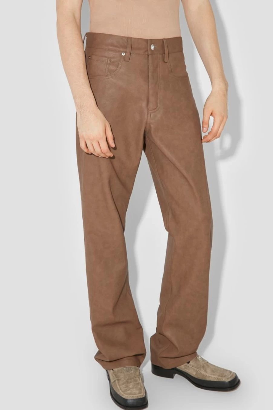MISBHV Matte Vegan Leather Trousers Brown Clearance