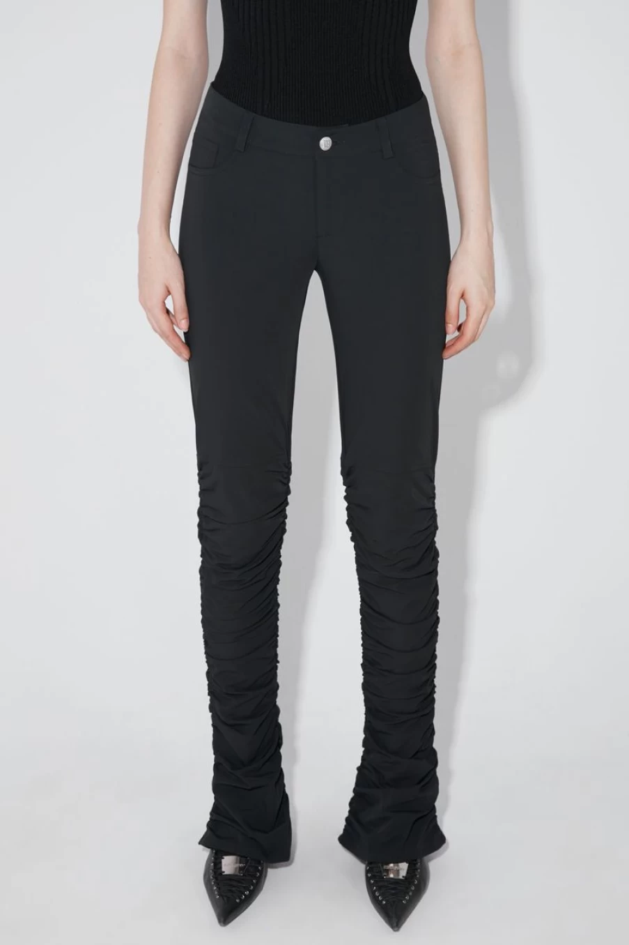 MISBHV Lara Ruched Elastic Trousers Black New