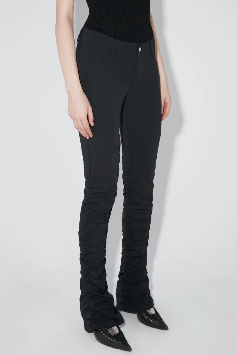 MISBHV Lara Ruched Elastic Trousers Black New