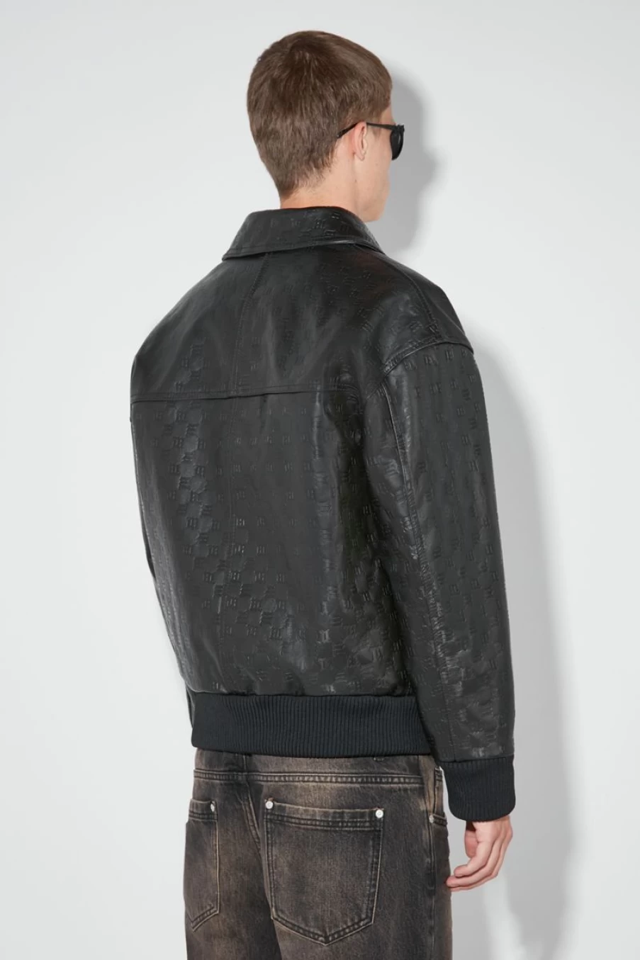 MISBHV Monogram Embossed Bandit Leather Jacket Black New